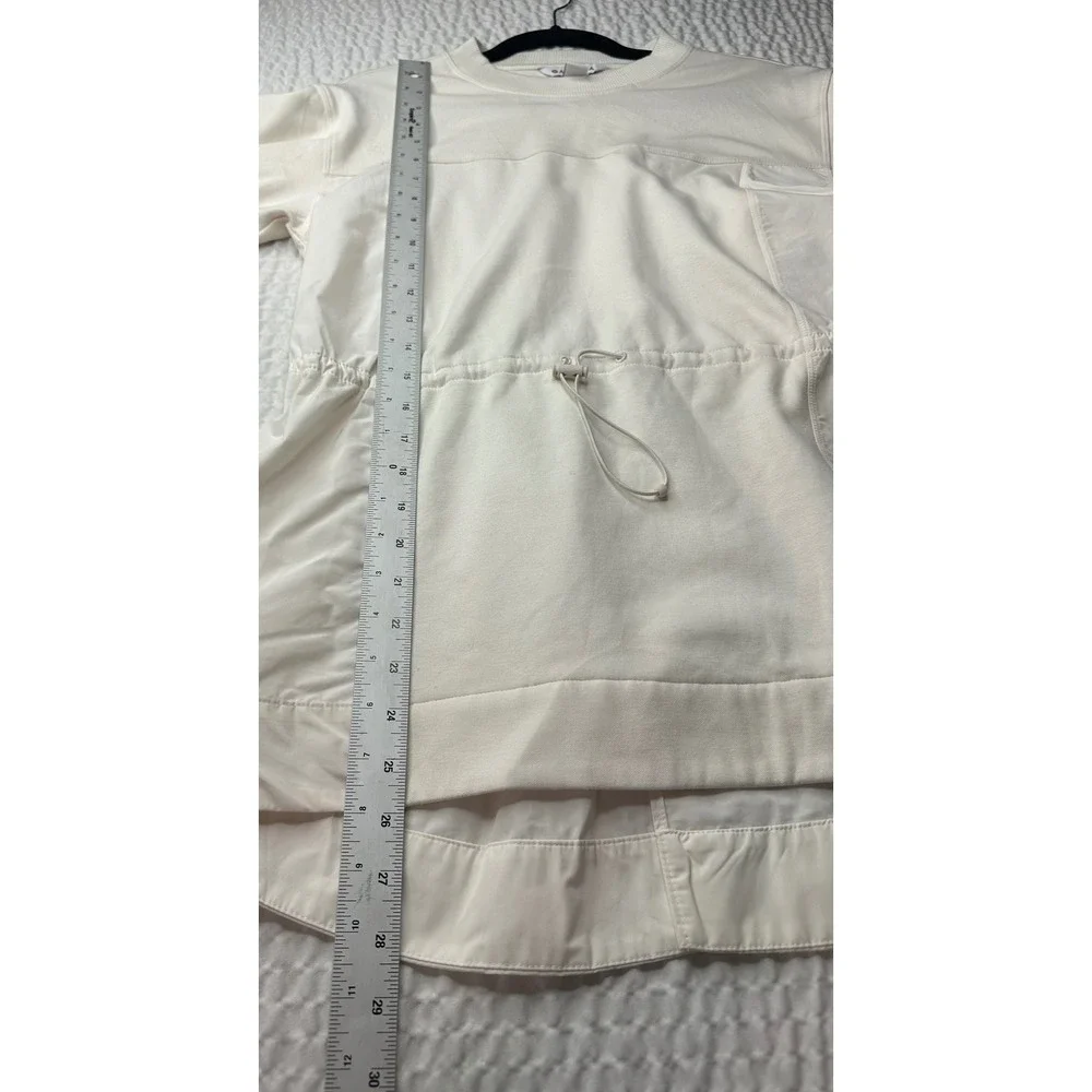 Athleta‎ Cream Drawstring Waist Sweatshirt Crewneck Long Sleeve Top XS